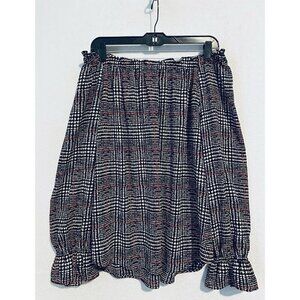 Talbots Top Womens XL Black White Plaid Off The Shoulder Bell Sleeve Flowy